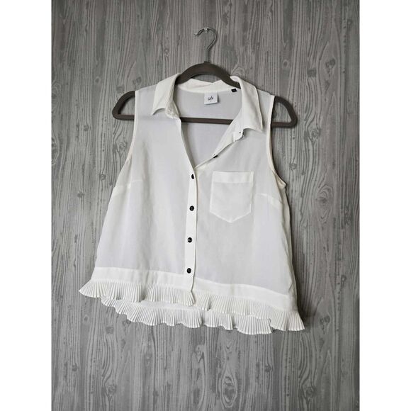 Cabi Button Front Sleeveless Blouse with Pleated Hem – Size Small - Picture 5 of 8